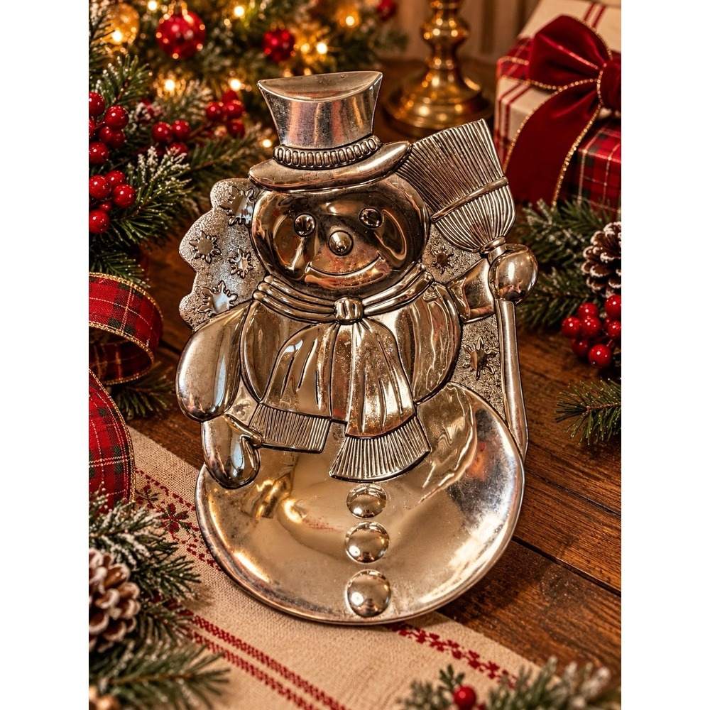 Vtg Godinger Silver Art Silver Plated Snowman Candy Dish Bowl